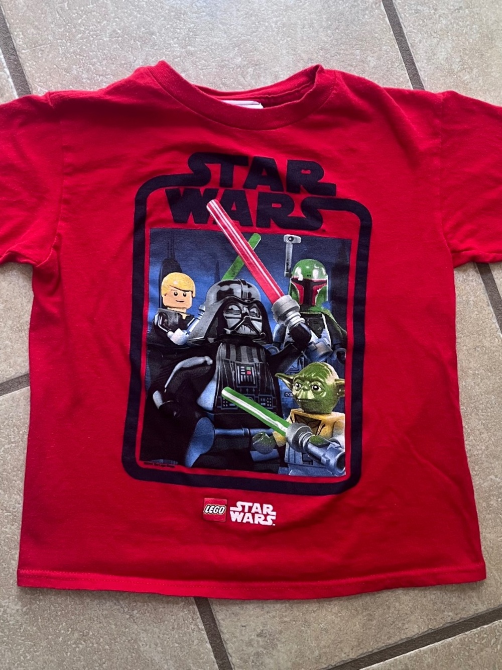 2015 Lego Star Wars Kids T Shirt XS 4/5 Darth Vader Yoda Boys Short Sleeve Tee